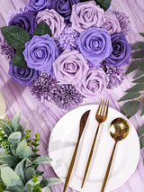 Purple Artificial Faux Roses Mix Chrysanthemum Dahlia DIY Flowers Box