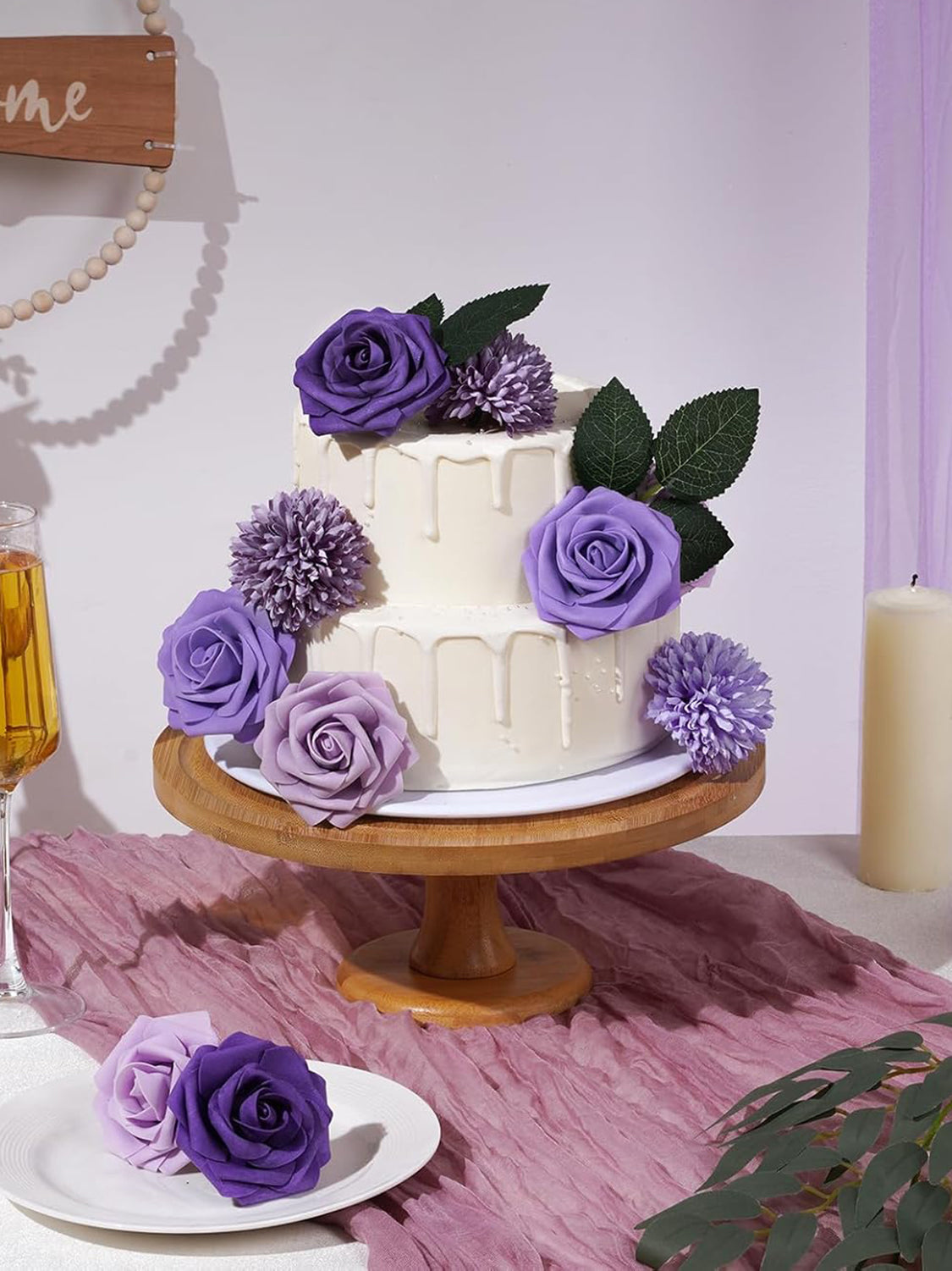 Purple Artificial Faux Roses Mix Chrysanthemum Dahlia DIY Flowers Box