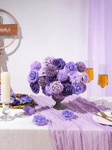 Purple Artificial Faux Roses Mix Chrysanthemum Dahlia DIY Flowers Box