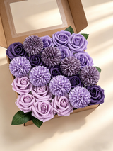 Purple Artificial Faux Roses Mix Chrysanthemum Dahlia DIY Flowers Box