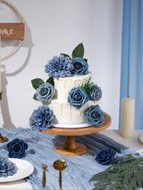 Dusty Blue Artificial Faux Roses Mix Chrysanthemum Dahlia DIY Flowers Box
