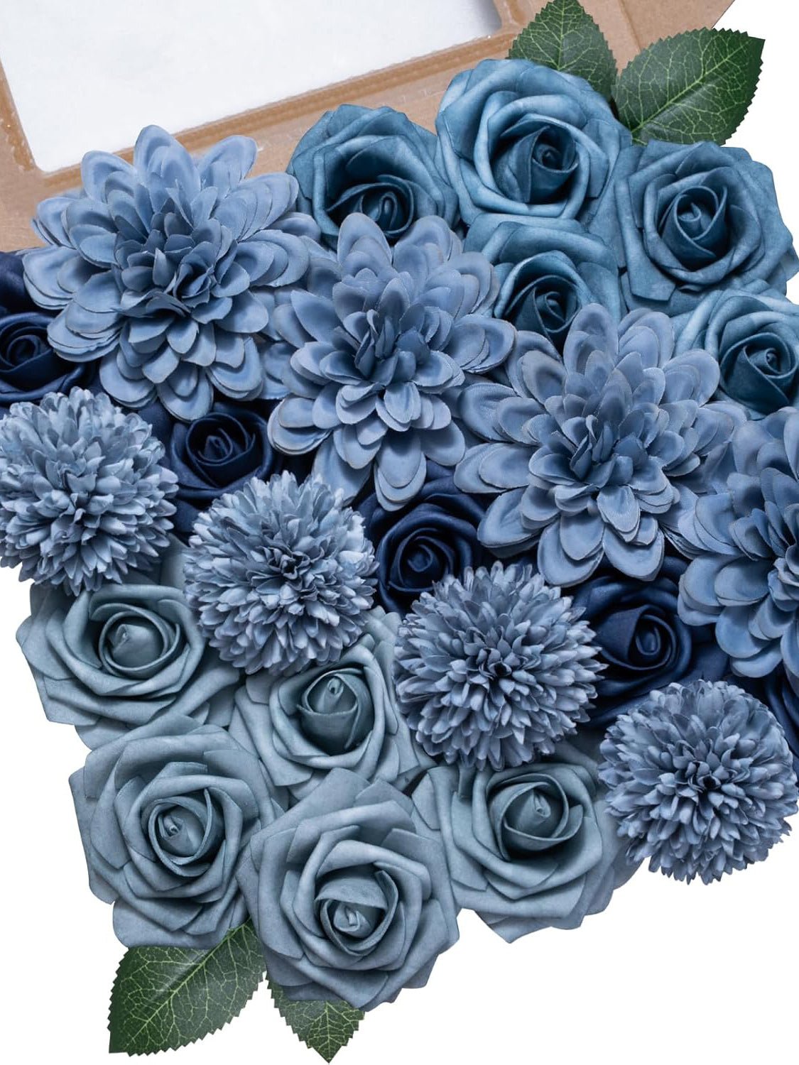 Dusty Blue Artificial Faux Roses Mix Chrysanthemum Dahlia DIY Flowers Box
