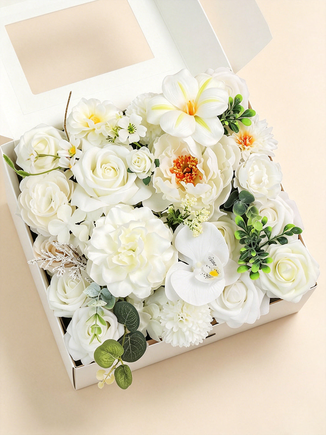 Ivory White DIY Wedding Artificial Roses Flowers Combo Box