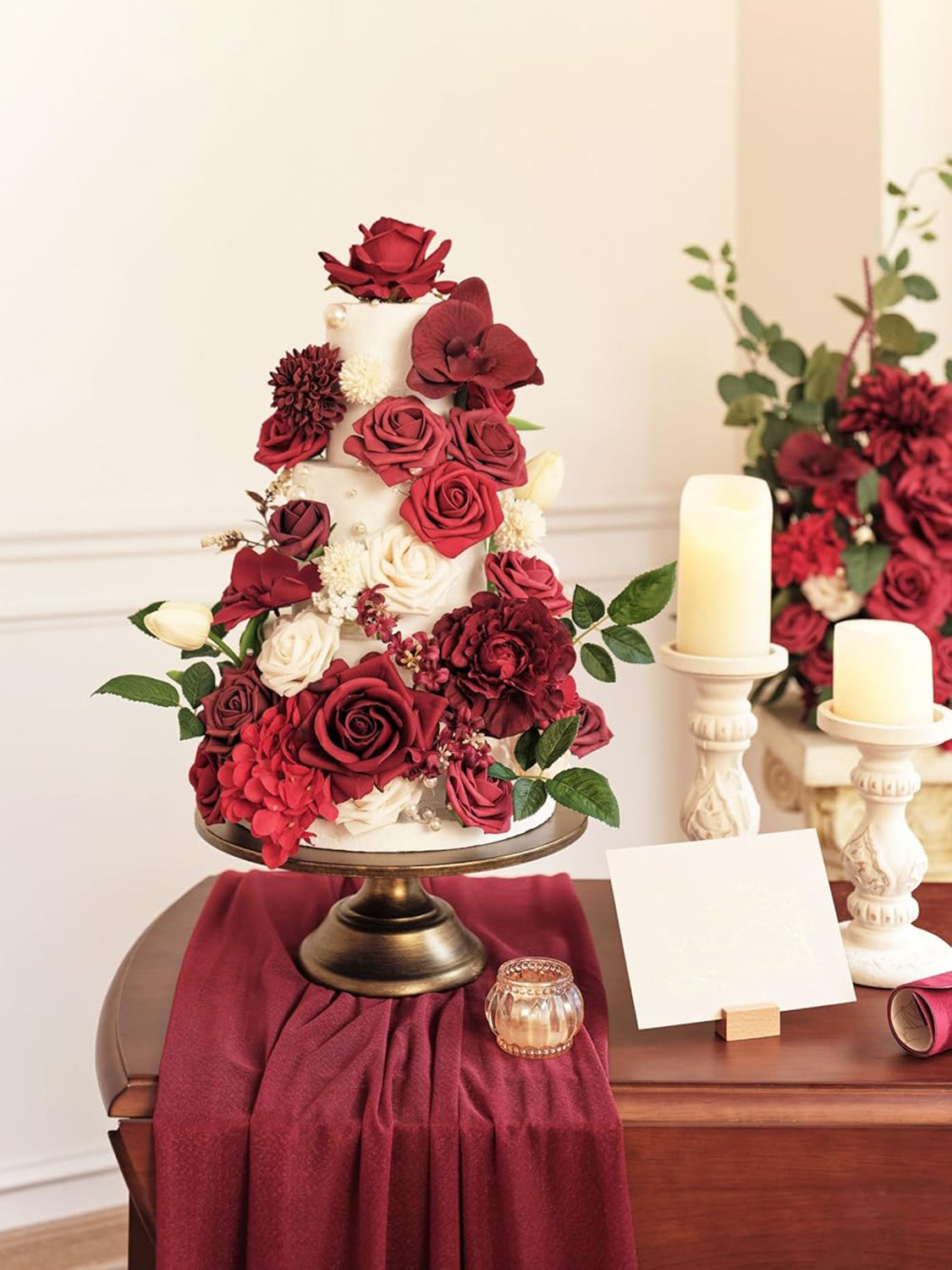 Burgundy DIY Wedding Artificial Roses Flowers Combo Box