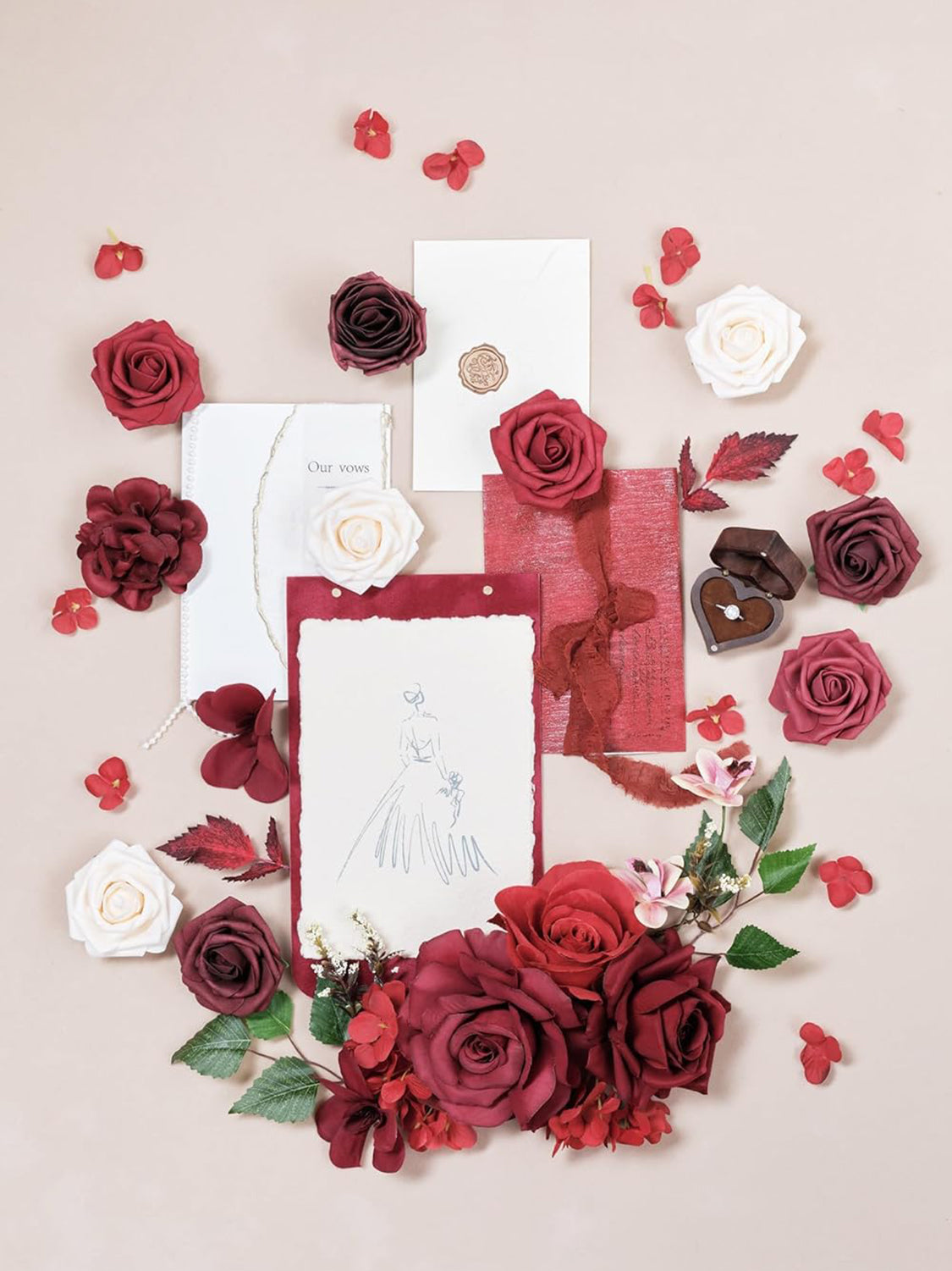 Burgundy DIY Wedding Artificial Roses Flowers Combo Box