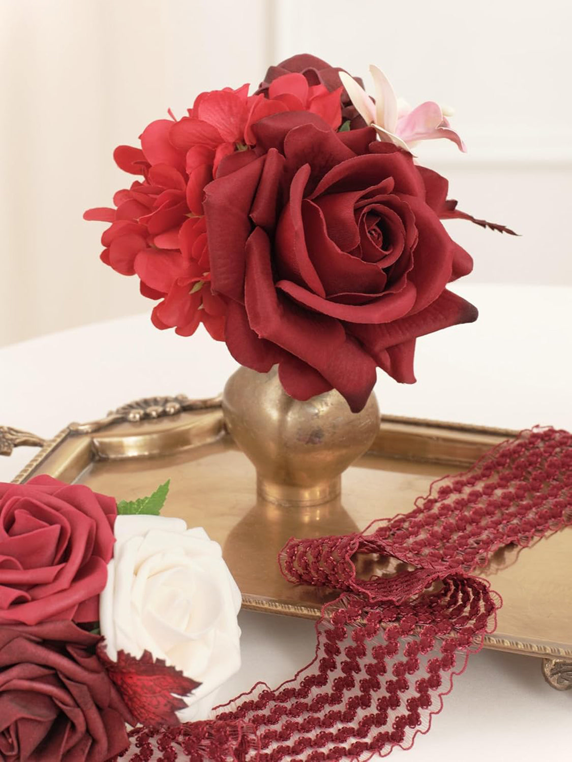 Burgundy DIY Wedding Artificial Roses Flowers Combo Box