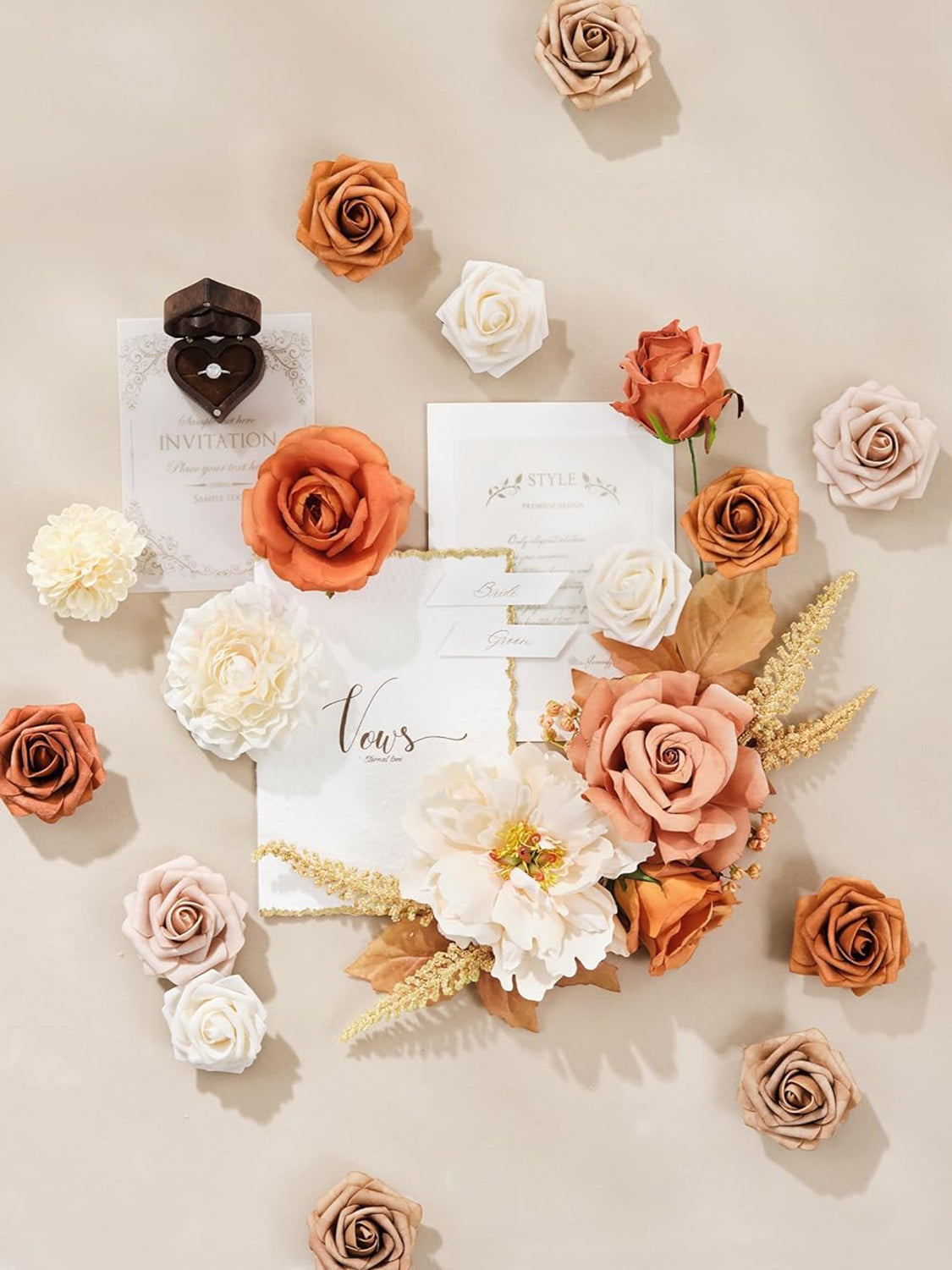 Light Burnt Orange & Champange DIY Wedding Artificial Flowers Combo Box