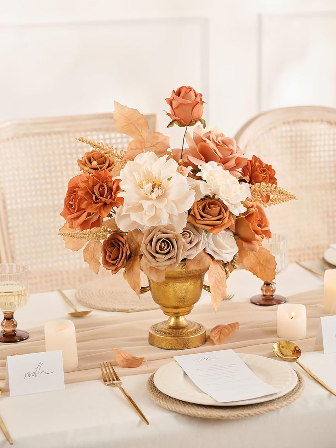 Light Burnt Orange & Champange DIY Wedding Artificial Flowers Combo Box