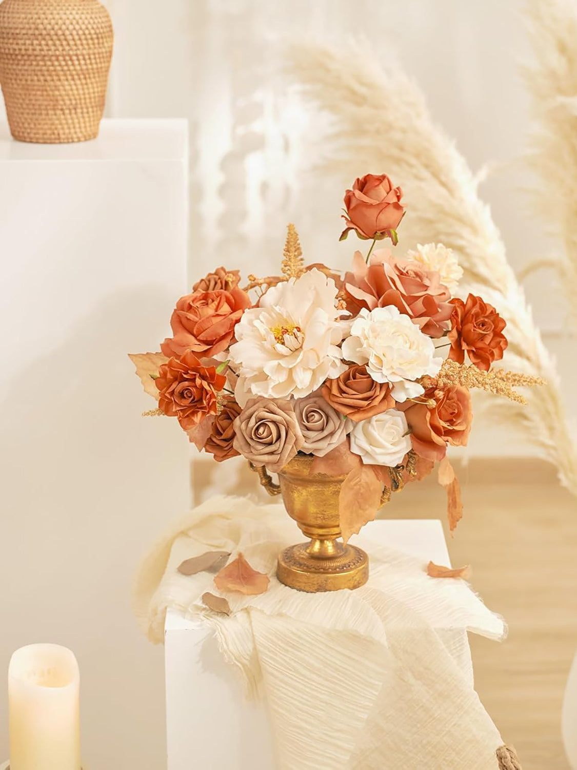 Light Burnt Orange & Champange DIY Wedding Artificial Flowers Combo Box