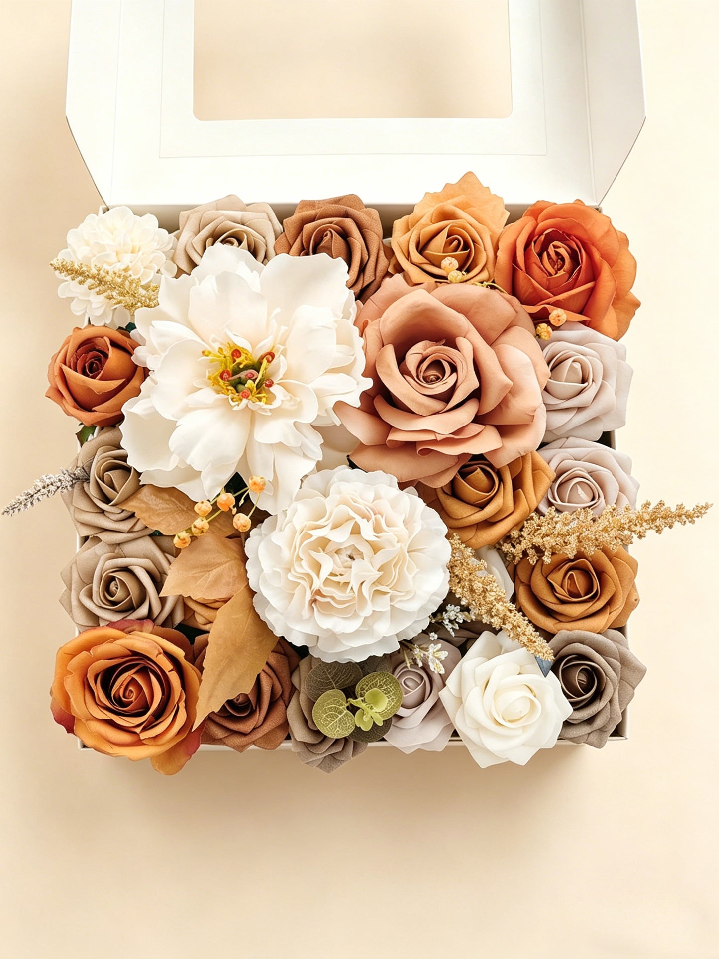 Light Burnt Orange & Champange DIY Wedding Artificial Flowers Combo Box