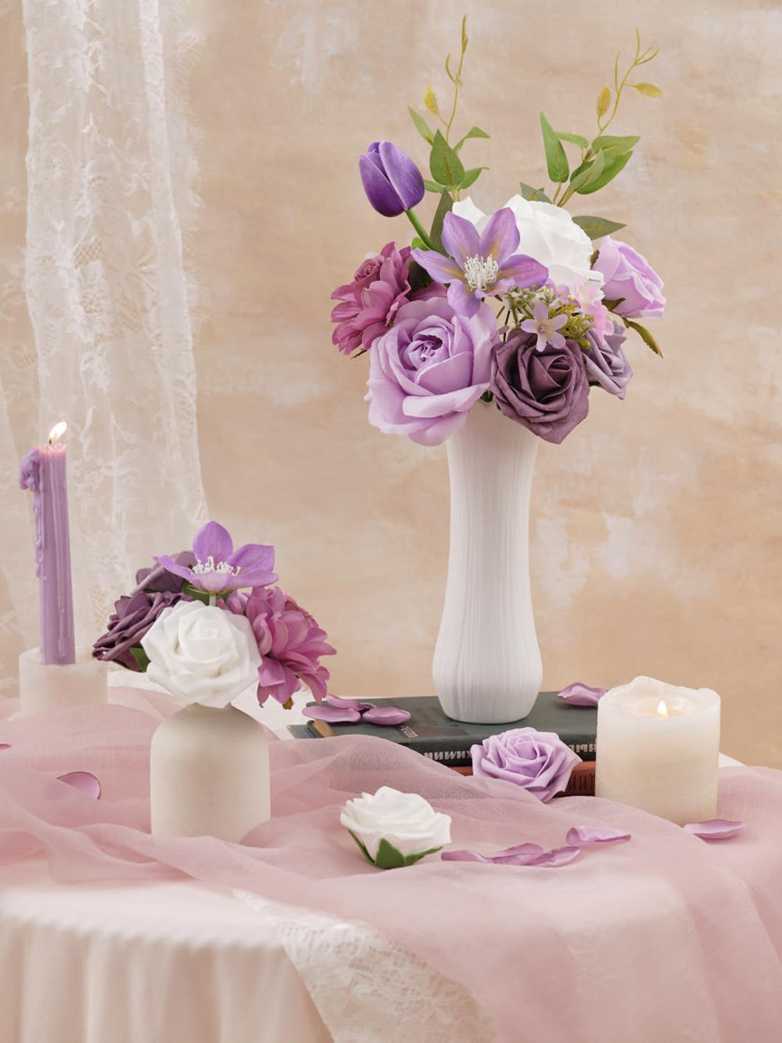 Purple & White DIY Wedding Artificial Flowers Combo Box