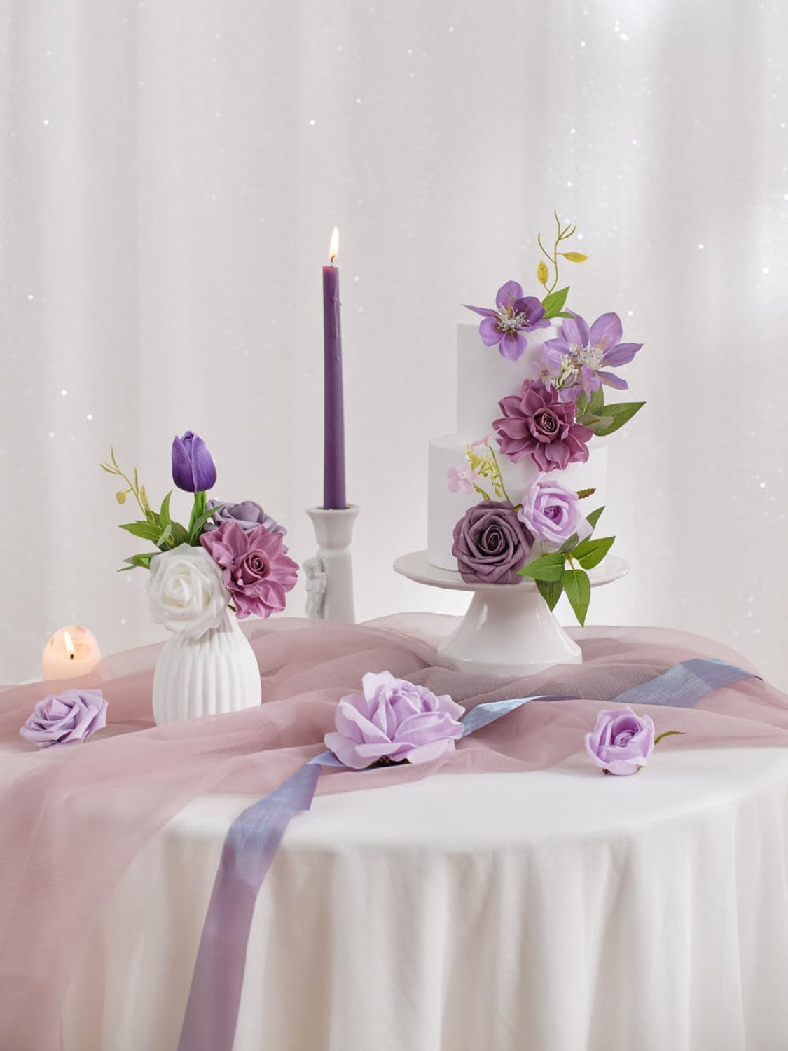 Purple & White DIY Wedding Artificial Flowers Combo Box