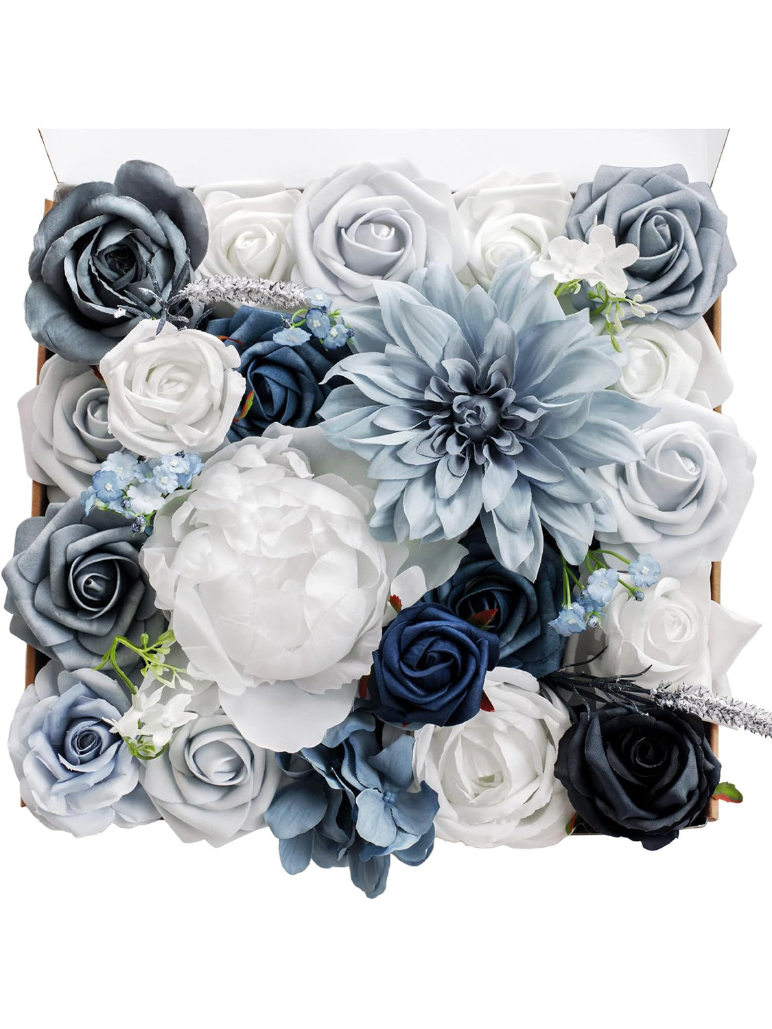 Dusty Blue and White DIY Wedding Artificial Flowers Combo Box