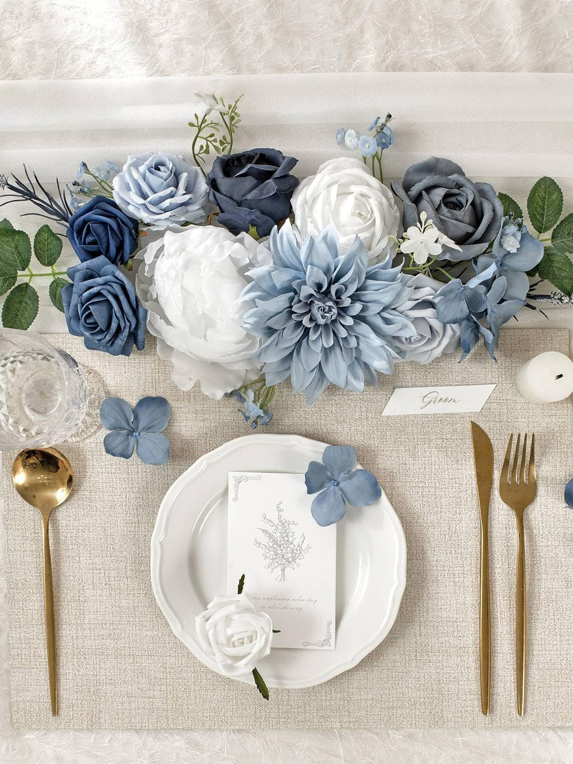 Dusty Blue and White DIY Wedding Artificial Flowers Combo Box