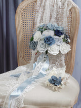 Dusty Blue and White DIY Wedding Artificial Flowers Combo Box
