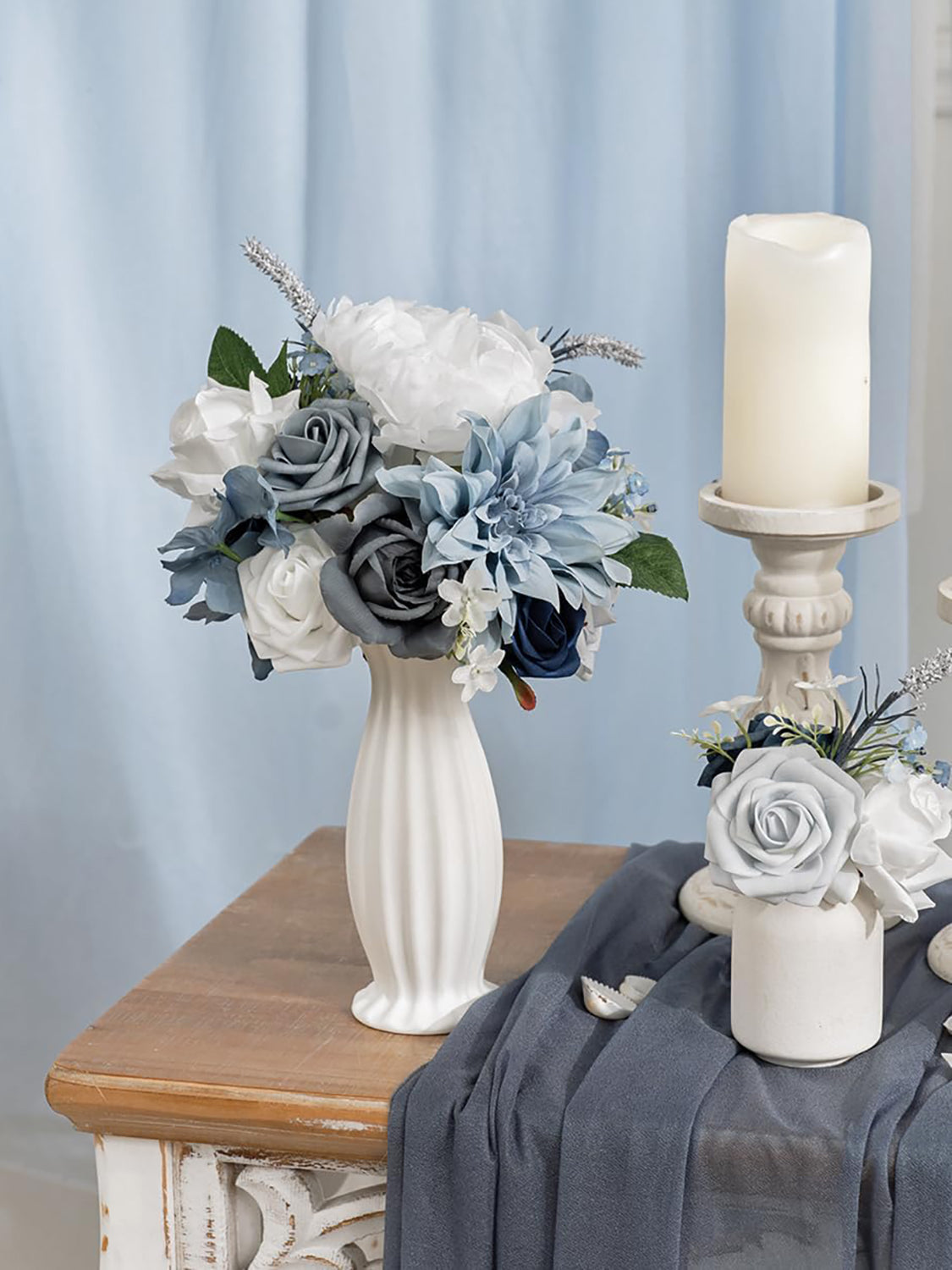 Dusty Blue and White DIY Wedding Artificial Flowers Combo Box
