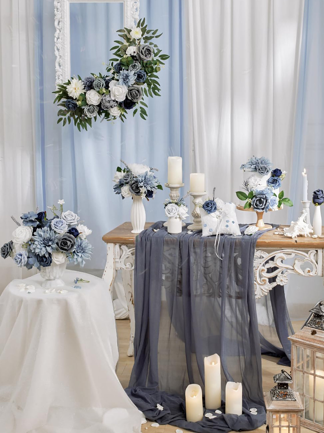 Dusty Blue and White DIY Wedding Artificial Flowers Combo Box