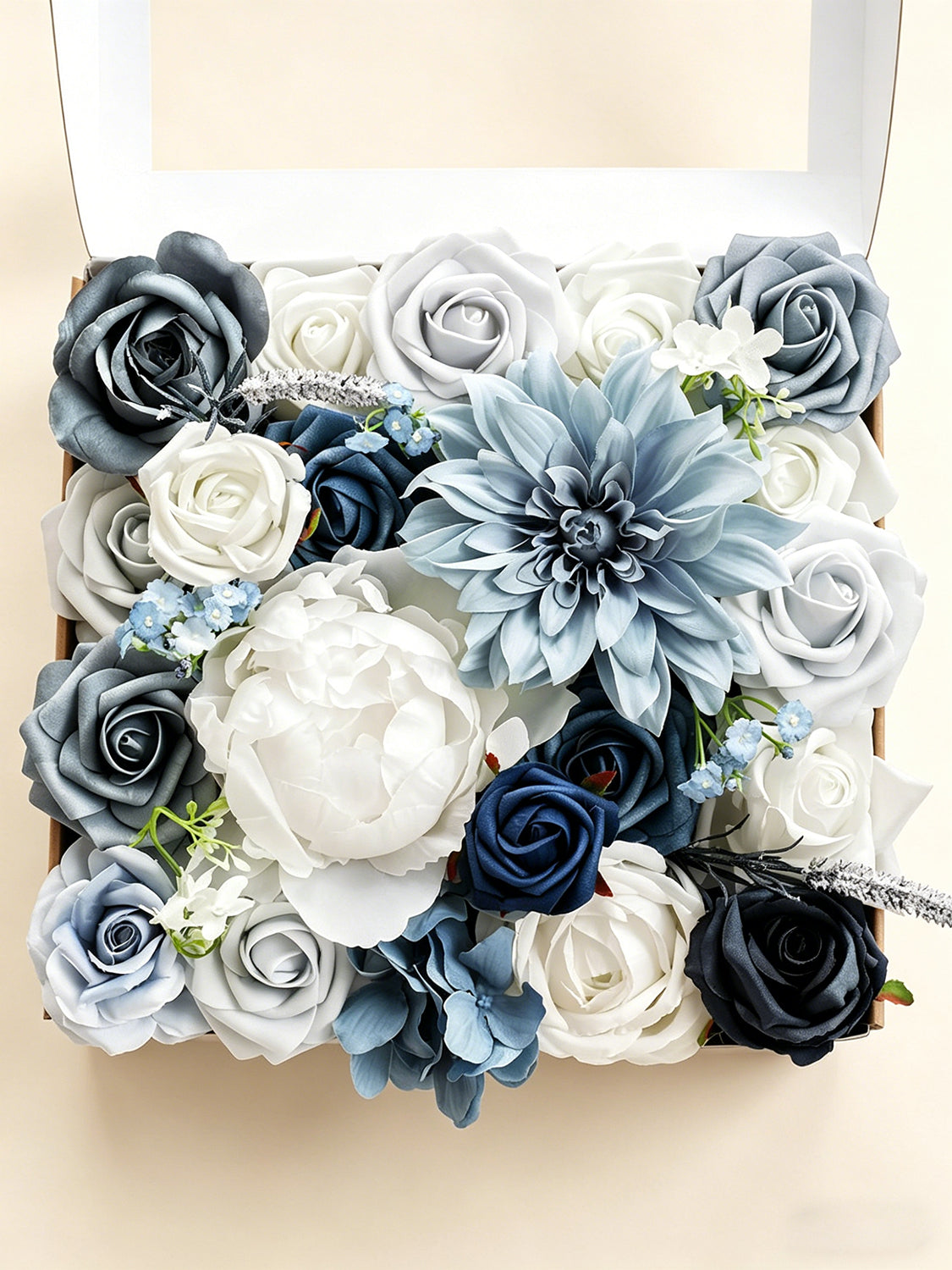 Dusty Blue and White DIY Wedding Artificial Flowers Combo Box