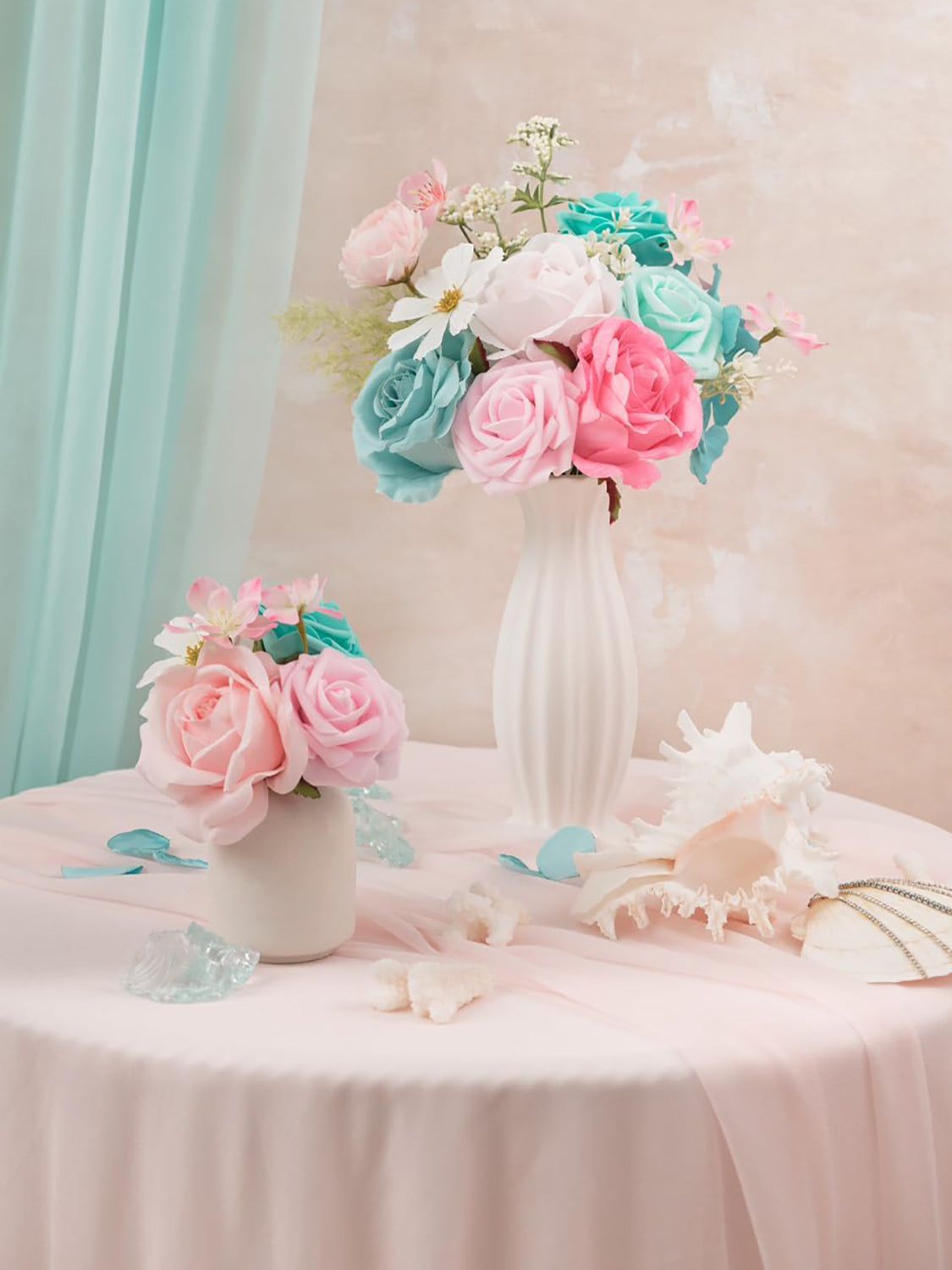 Teal Blue & Pink DIY Wedding Artificial Flowers Combo Box