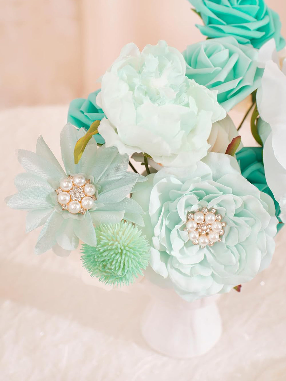 Teal Green&Champagne DIY Wedding Artificial Roses Flowers Combo Box