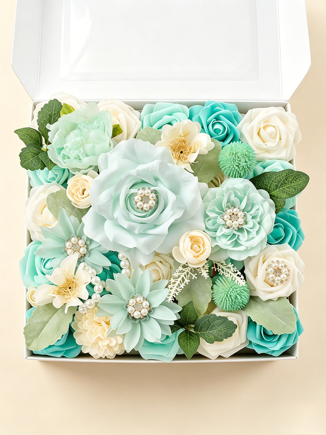 Teal Green&Champagne DIY Wedding Artificial Roses Flowers Combo Box