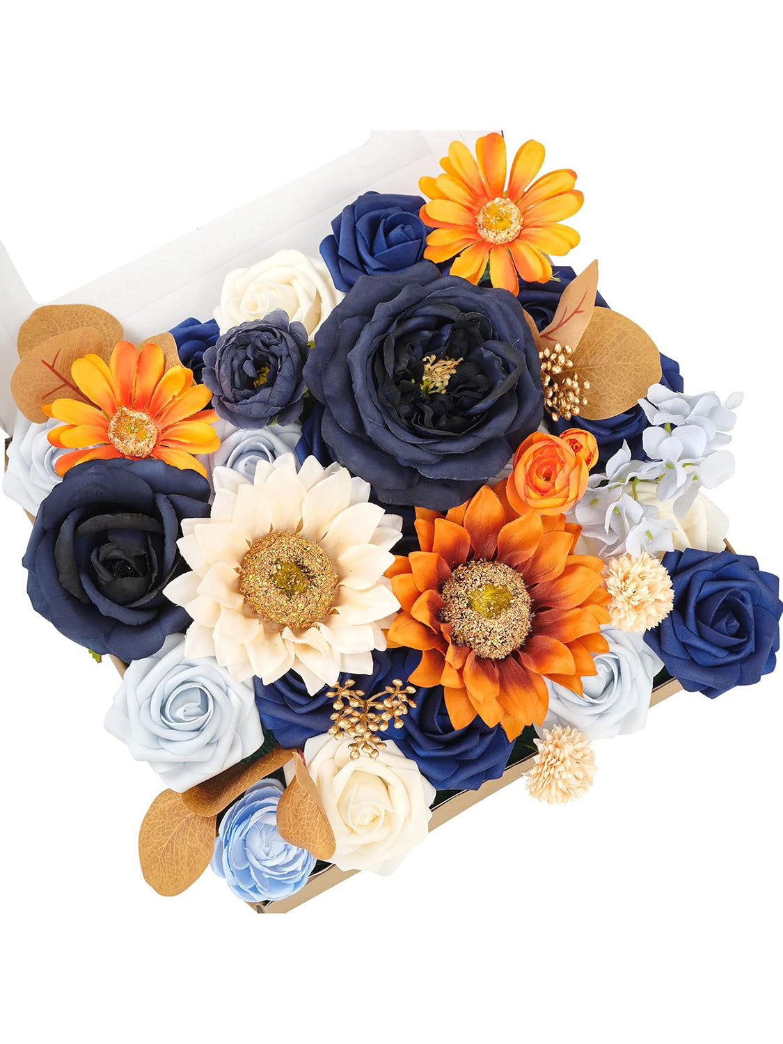 Orange & Navy Blue DIY Wedding Artificial Flowers Combo Box