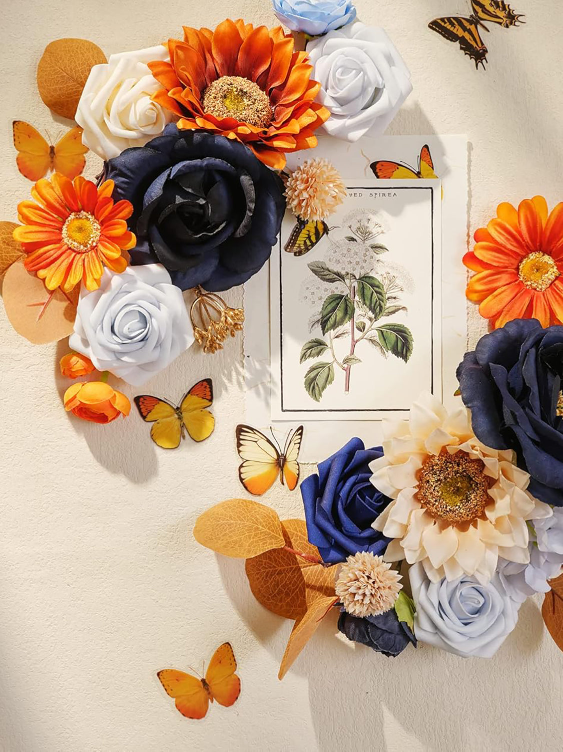 Orange & Navy Blue DIY Wedding Artificial Flowers Combo Box