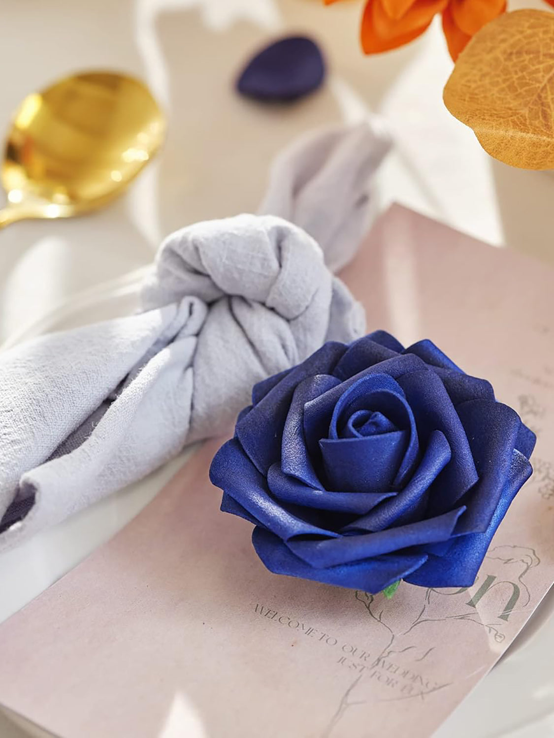 Orange & Navy Blue DIY Wedding Artificial Flowers Combo Box