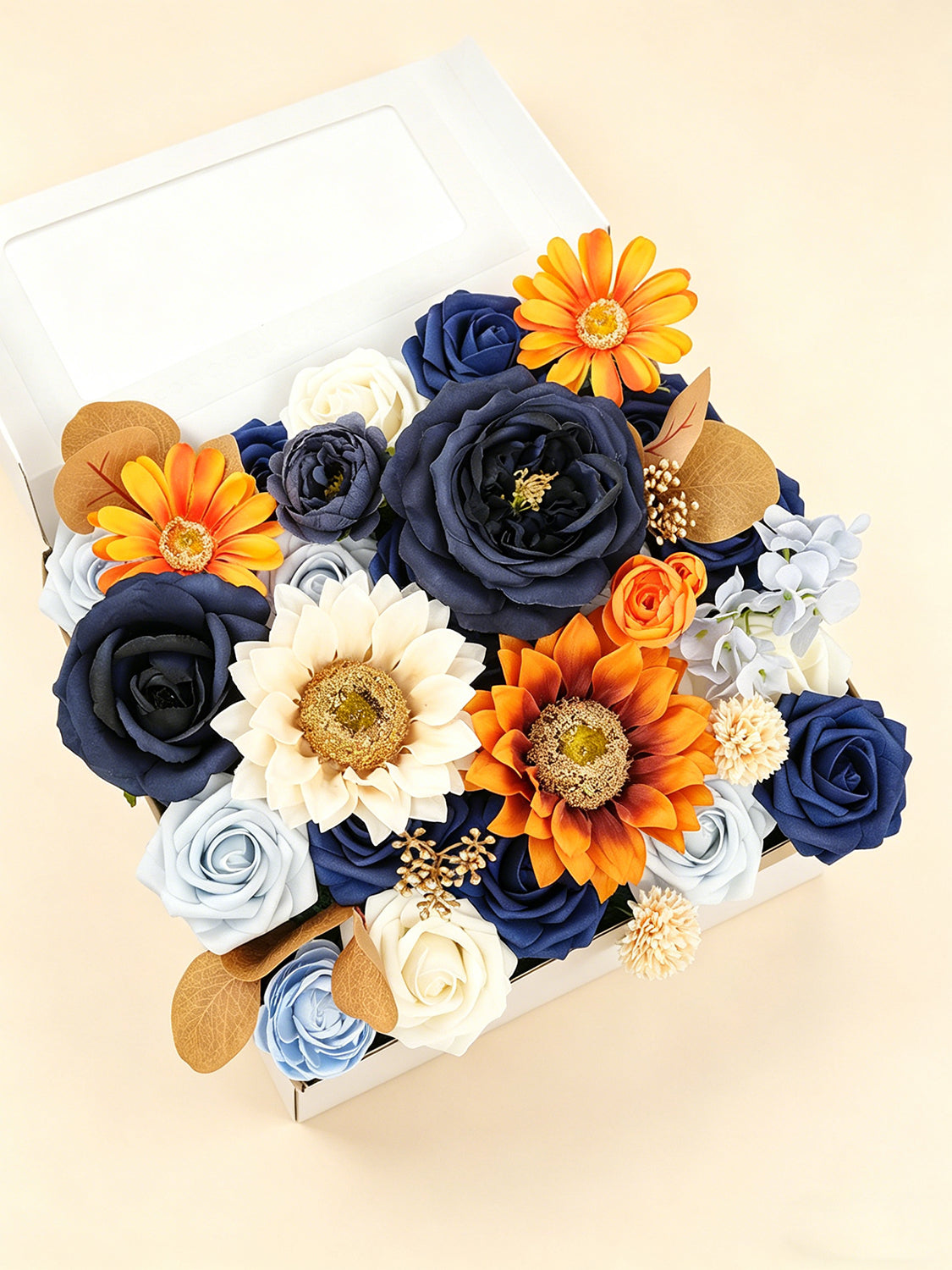 Orange & Navy Blue DIY Wedding Artificial Flowers Combo Box