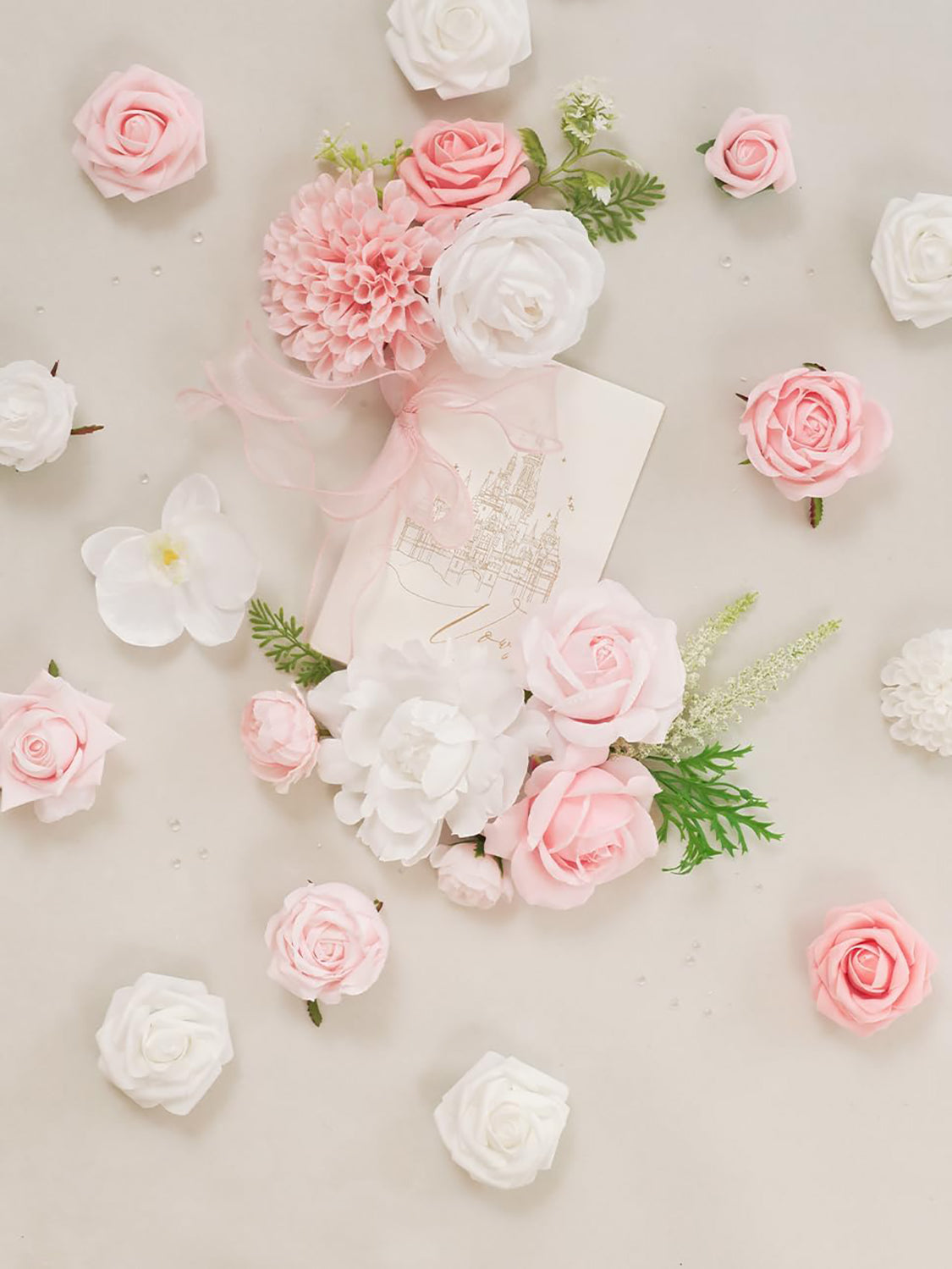 Blush Pink & White DIY Wedding Artificial Rose Flowers Combo Box