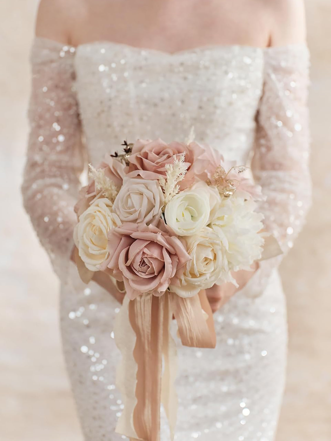 Dusty Rose & Champange DIY Wedding Artificial Rose Flowers Combo Box