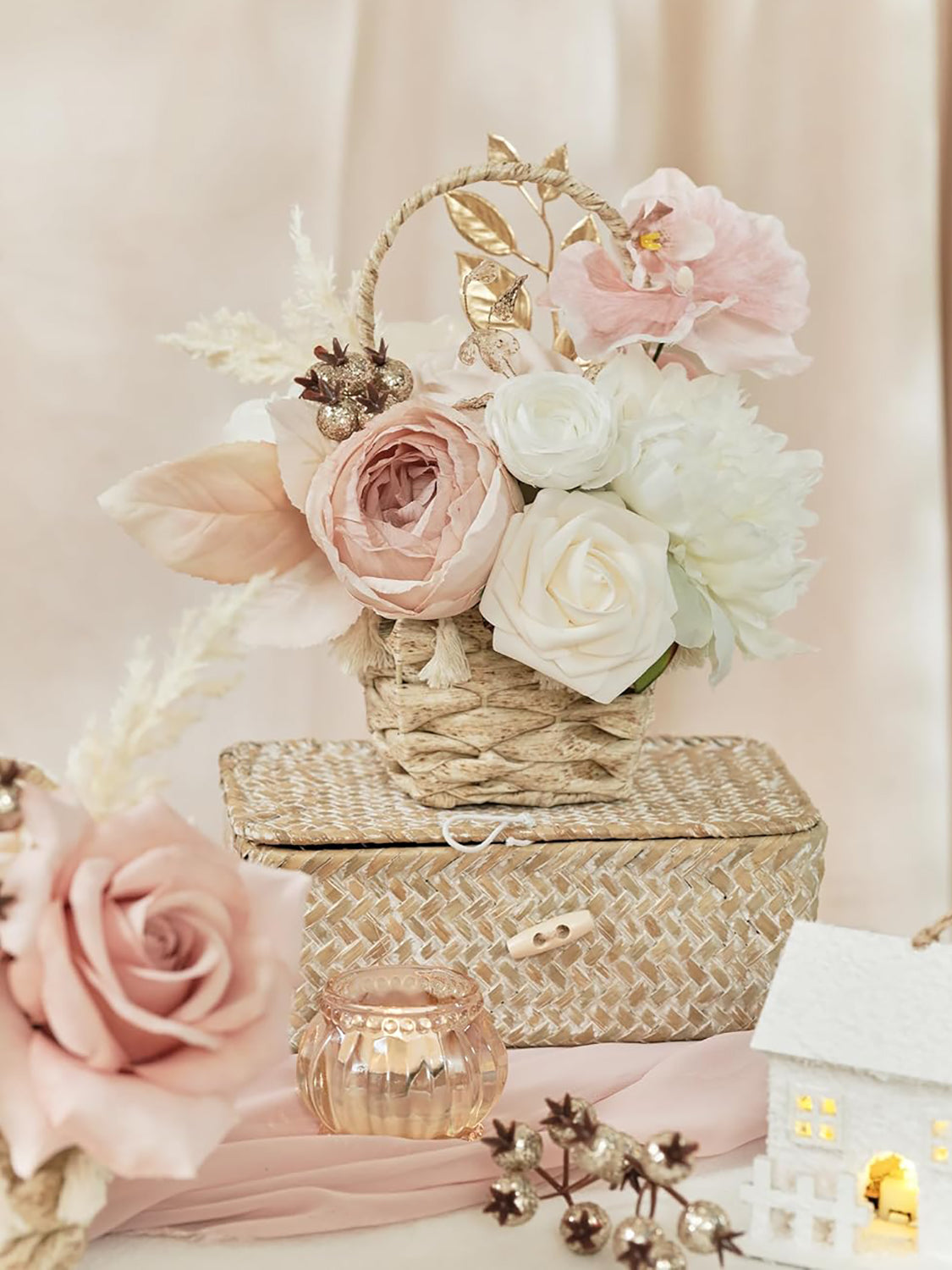 Dusty Rose & Champange DIY Wedding Artificial Rose Flowers Combo Box