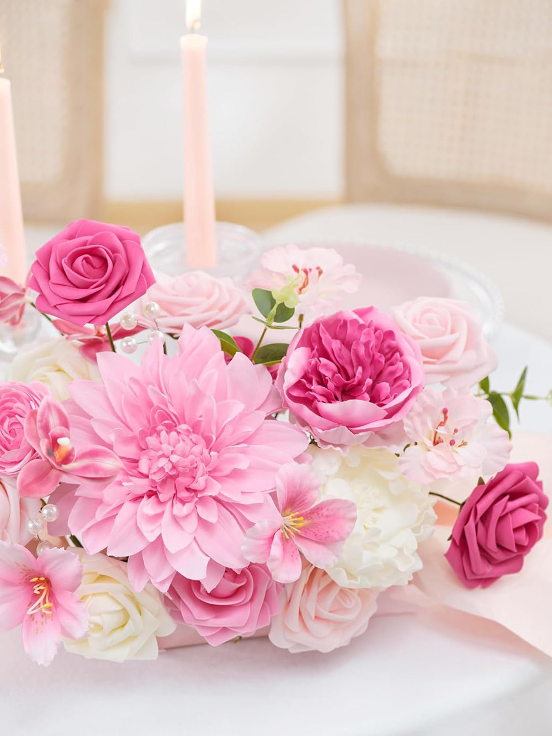 Hot Pink & White DIY Wedding Artificial Flowers Combo Box