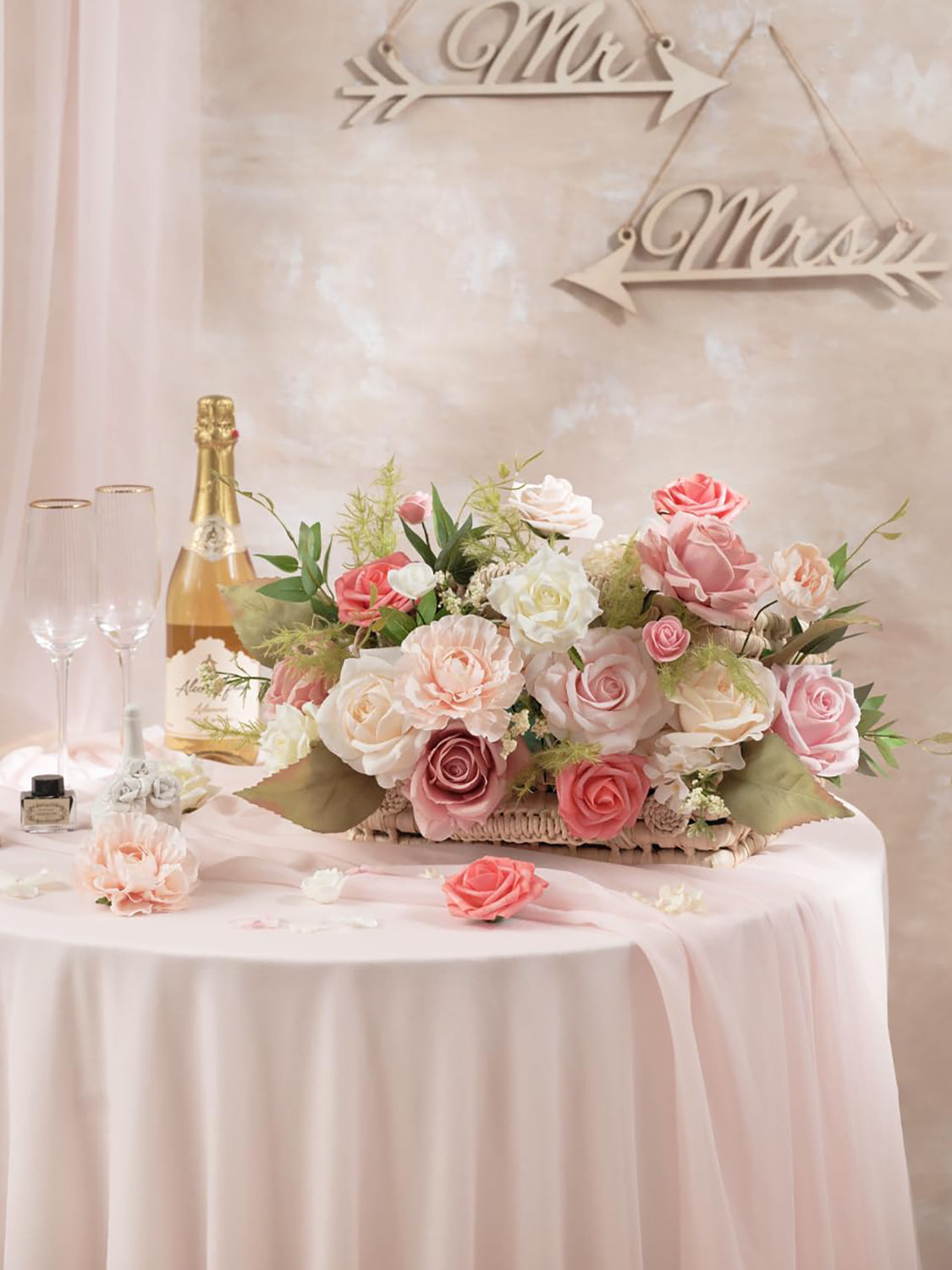 Pink & Champagne DIY Wedding Artificial Rose Flowers Combo Box