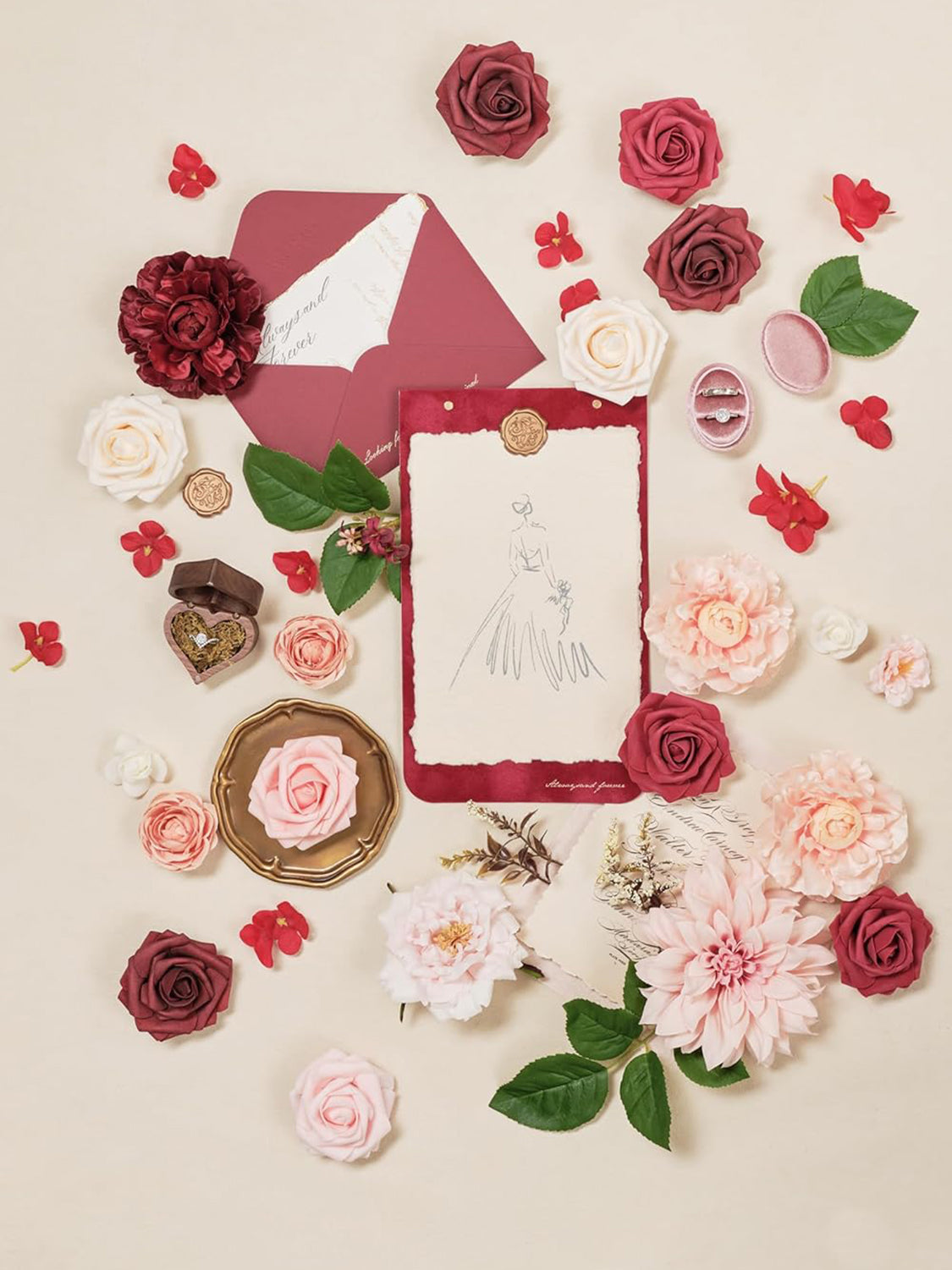 Burgundy & Pink DIY Wedding Artificial Flowers Combo Box