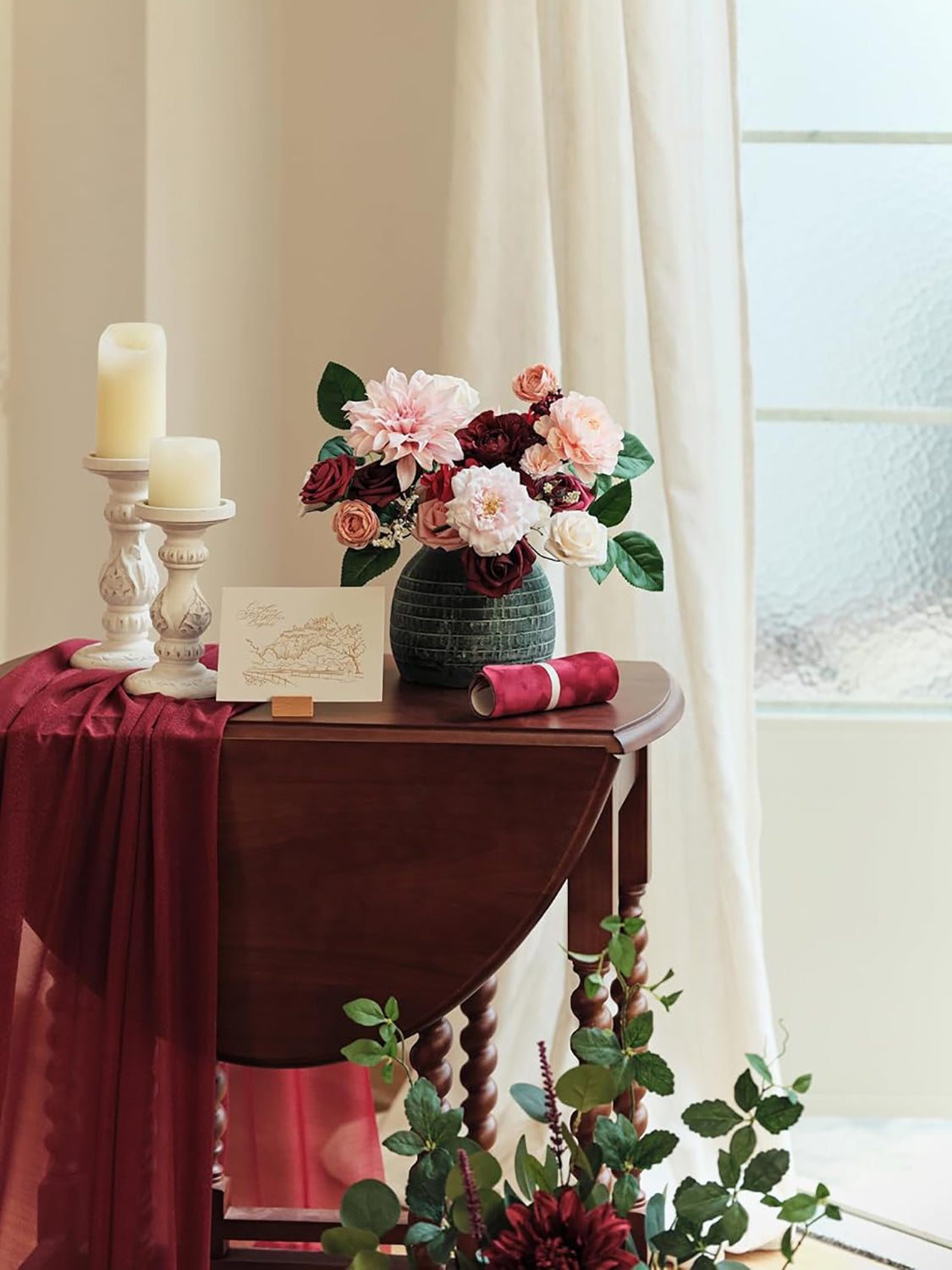 Burgundy & Pink DIY Wedding Artificial Flowers Combo Box