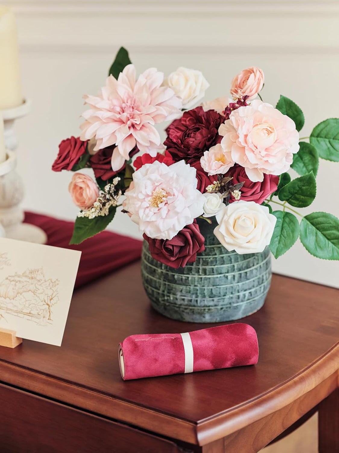 Burgundy & Pink DIY Wedding Artificial Flowers Combo Box