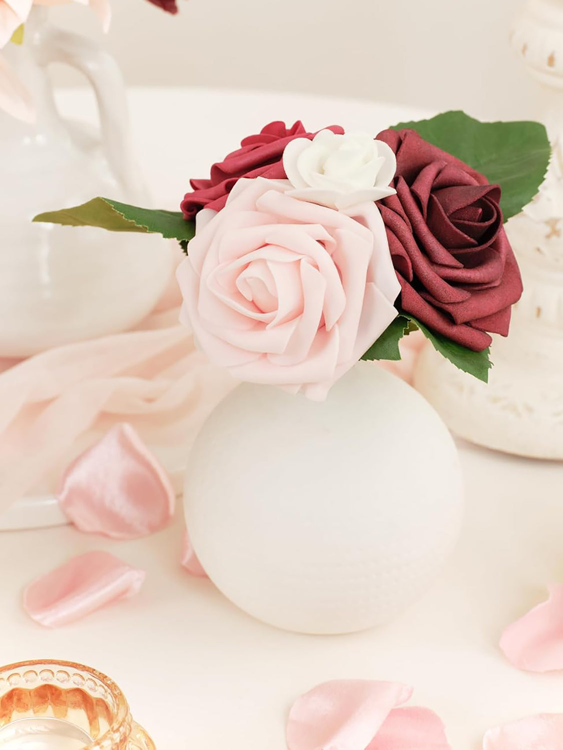 Burgundy & Pink DIY Wedding Artificial Flowers Combo Box