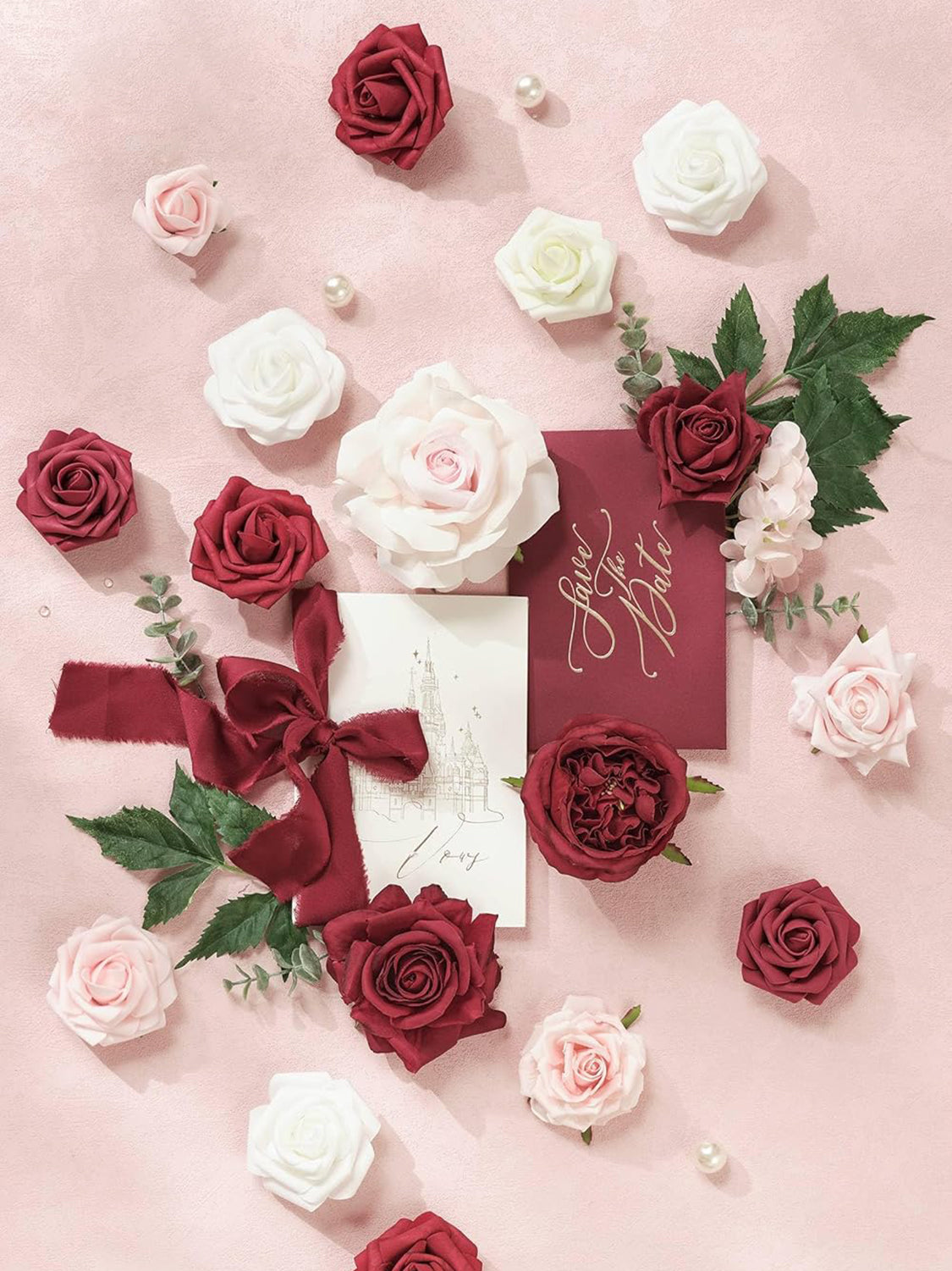 Red & Blush Pink DIY Wedding Artificial Flowers Combo Box