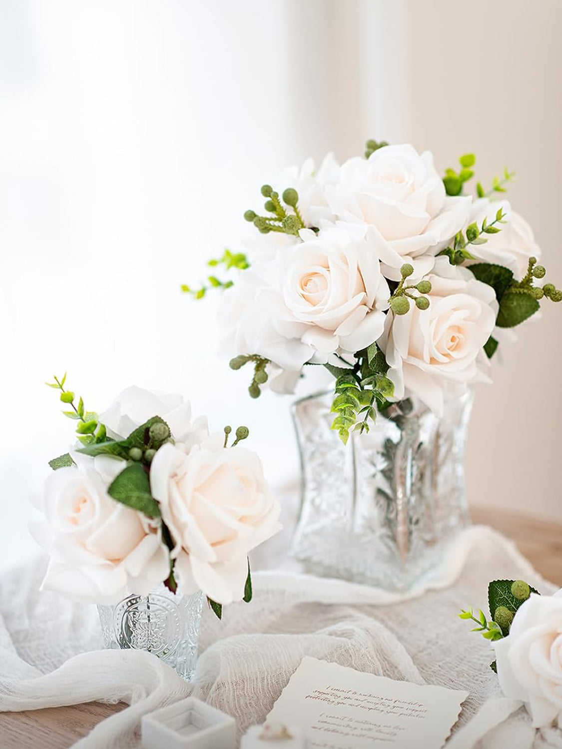 Cream Artificial Flowers 16pcs Cream Silk Roses DIY Box