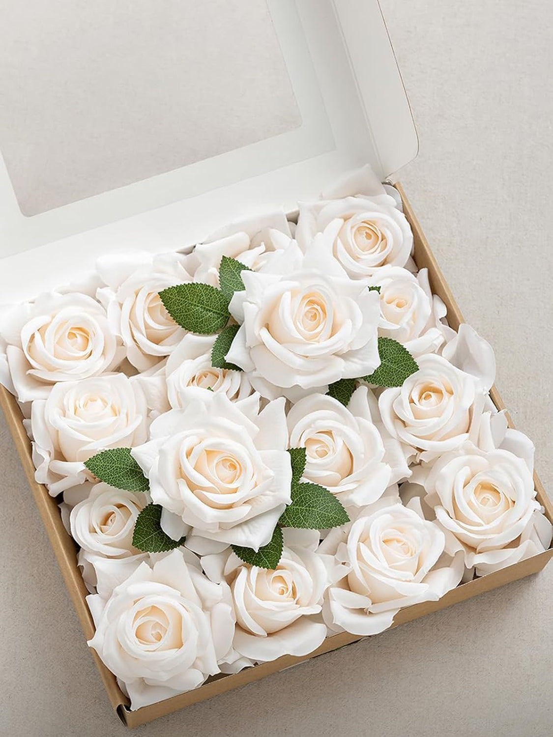 Cream Artificial Flowers 16pcs Cream Silk Roses DIY Box