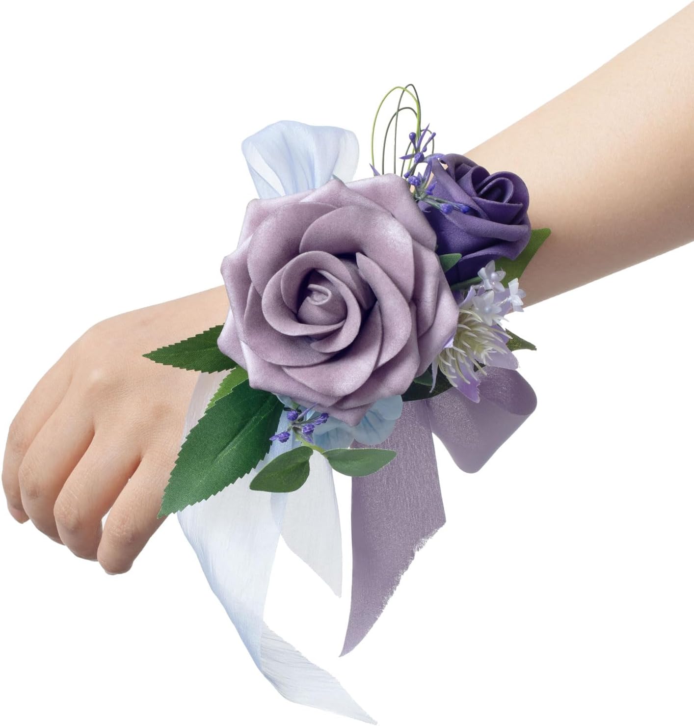 Purple Artificial Flowers Wrist Corsage 6Pcs For Wedding Decor
