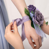 Purple Artificial Flowers Wrist Corsage 6Pcs For Wedding Decor