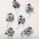 Purple Artificial Flowers Wrist Corsage 6Pcs For Wedding Decor