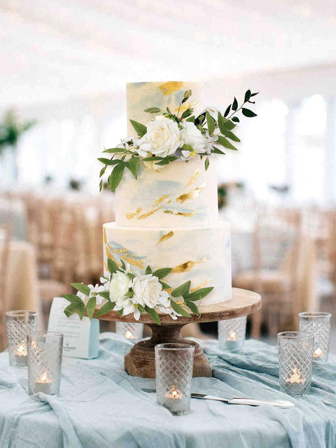 White Ivory Faux Cake Flowers Topper For Wedding Decorations 3 Pack