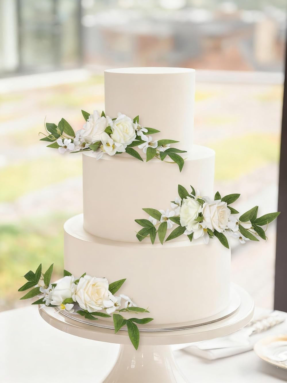 White Ivory Faux Cake Flowers Topper For Wedding Decorations 3 Pack