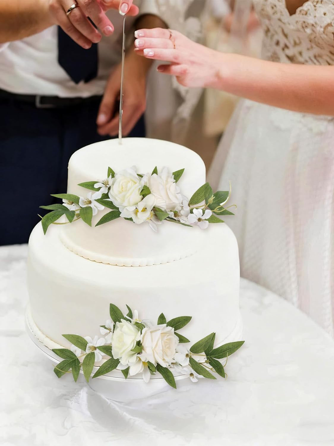 White Ivory Faux Cake Flowers Topper For Wedding Decorations 3 Pack