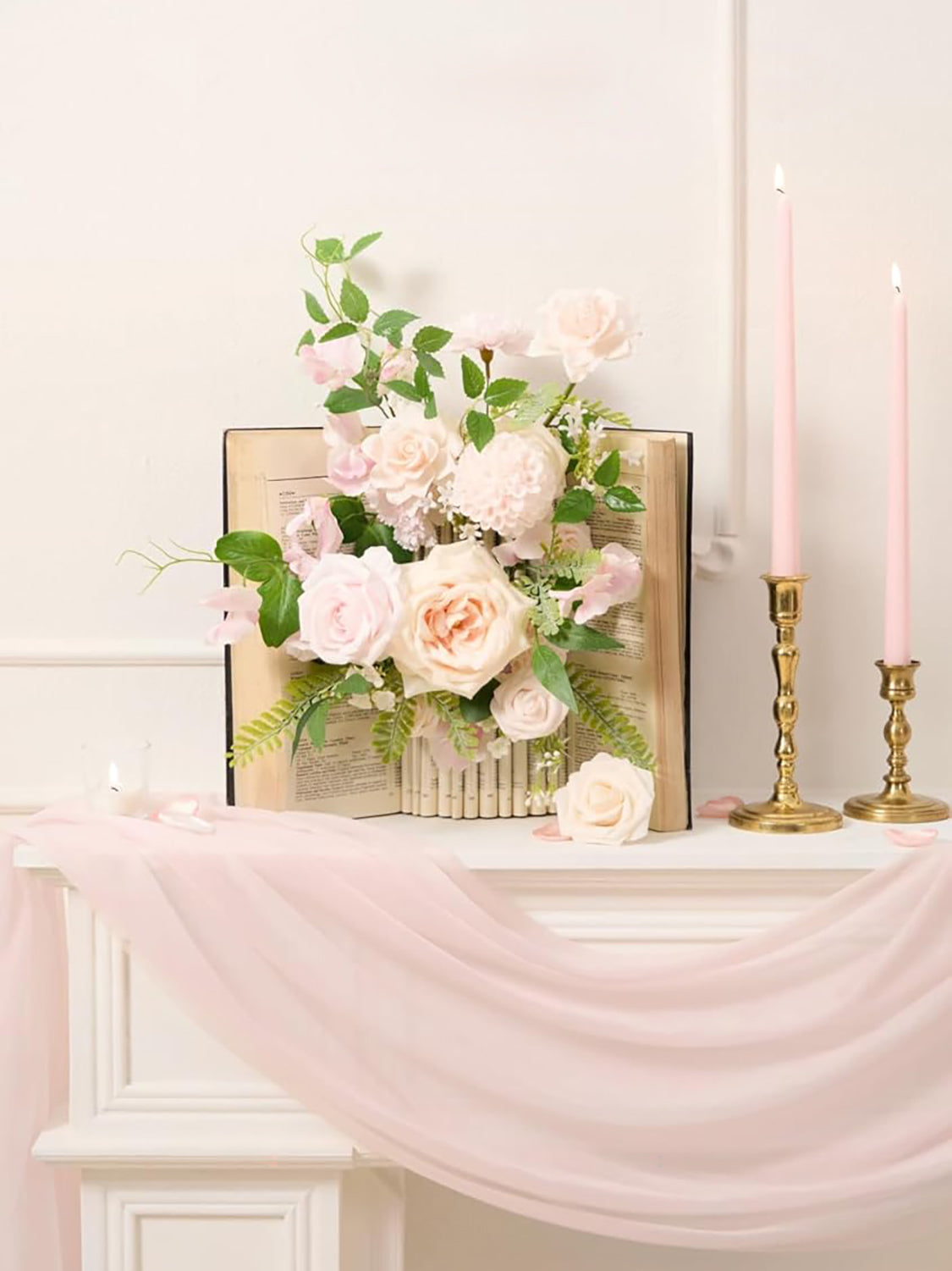 Baby Pink Artificial Flowers 16pcs Cream Silk Roses DIY Box