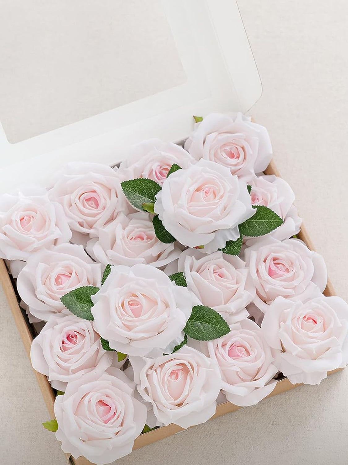 Baby Pink Artificial Flowers 16pcs Cream Silk Roses DIY Box
