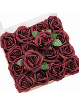 Burgundy Artificial Flowers 16pcs Cream Silk Roses DIY Box
